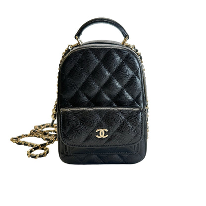 Used CHANEL Quilted Caviar Backpack Backpack Black
