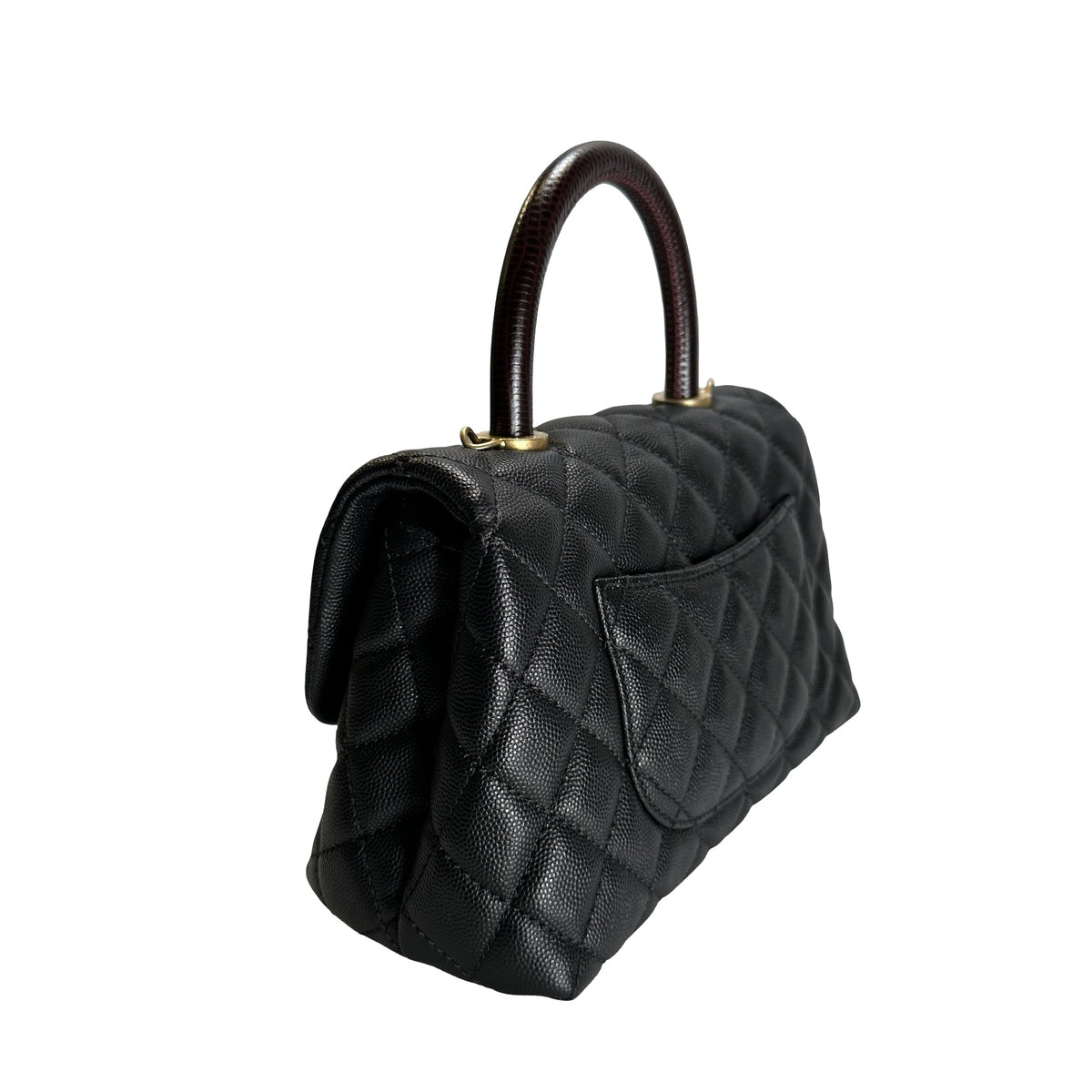 Used CHANEL Quilted Caviar Leather Coco Handle Handbag Black Gold