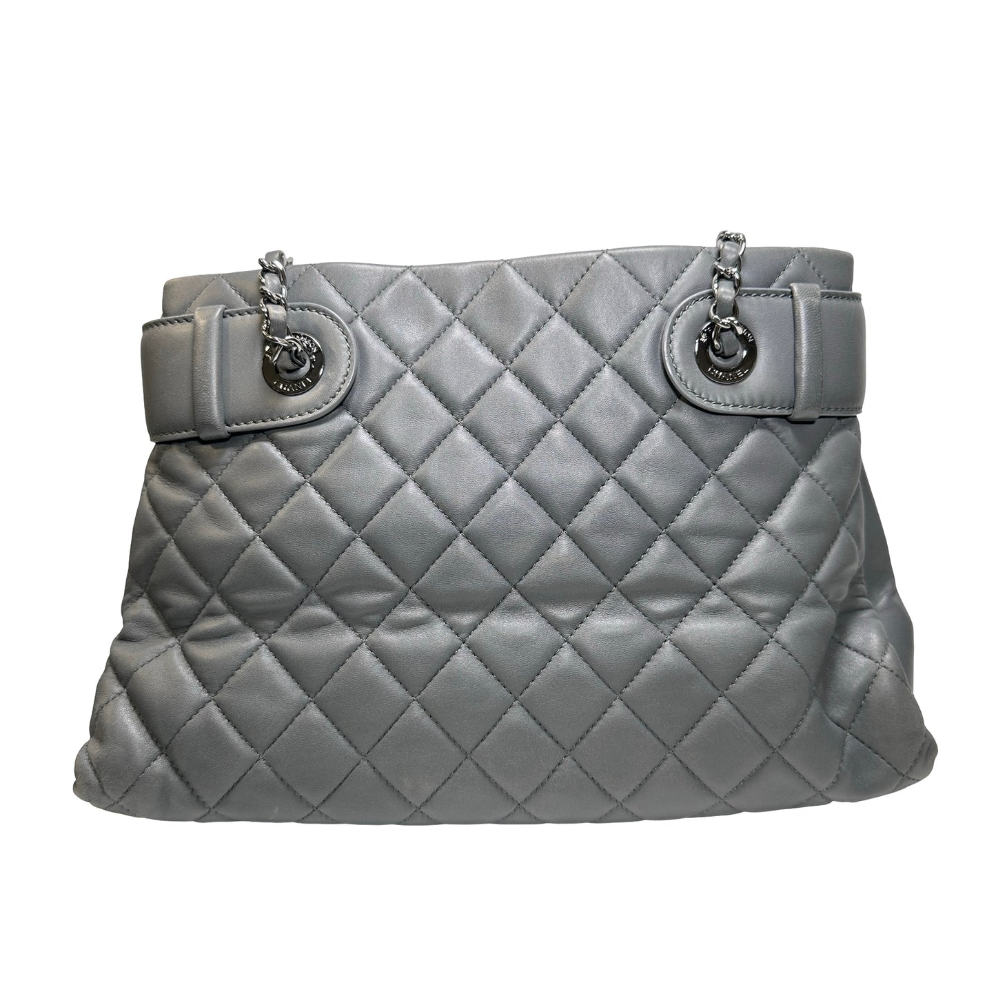 Used CHANEL Lambskin Leather Grey Tote Bag Grey PHW