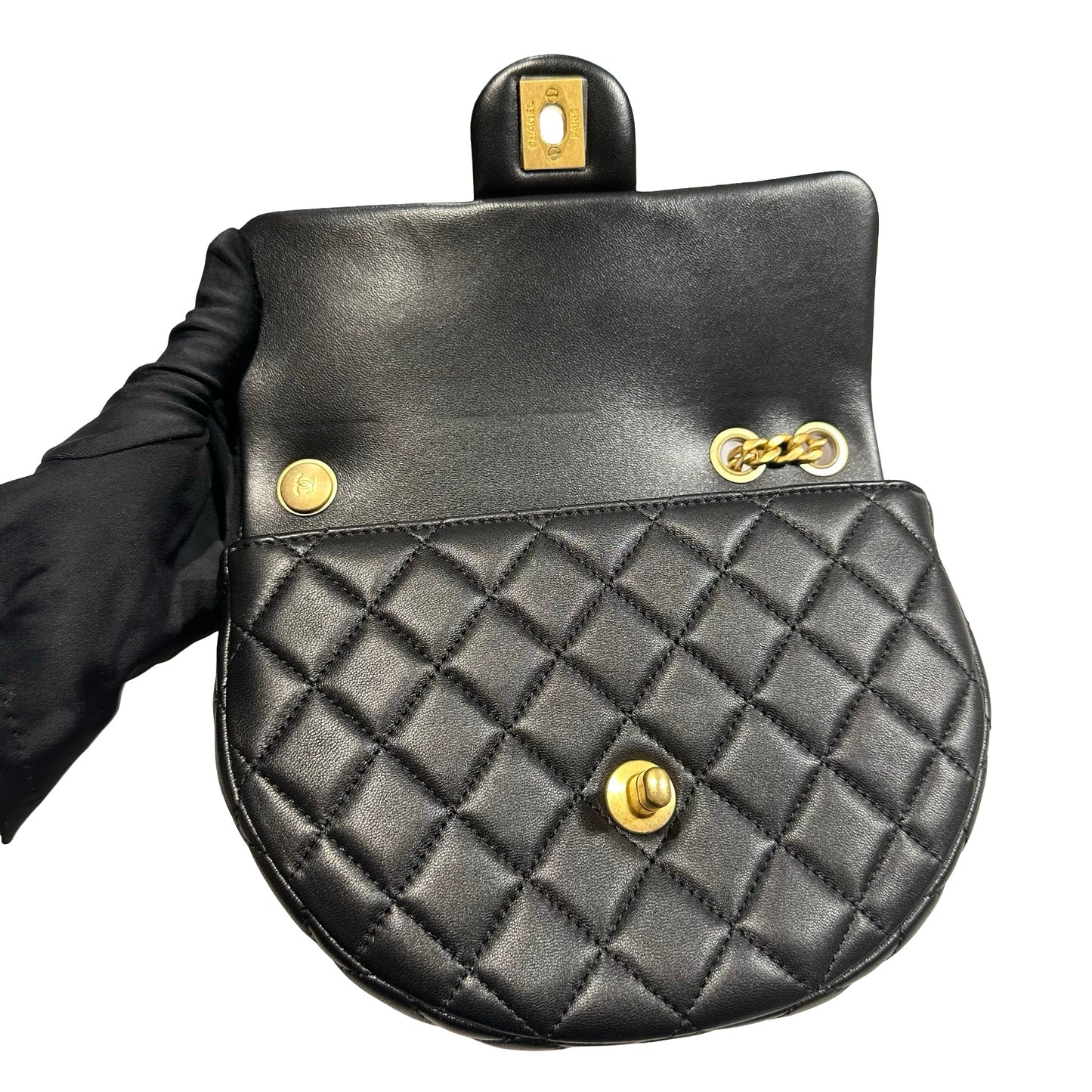 New CHANEL Lambskin Leather New CHANEL Lambskin Leather Hobo with Camellia Chain Shoulder Chain Shoulder Bag Black GHW