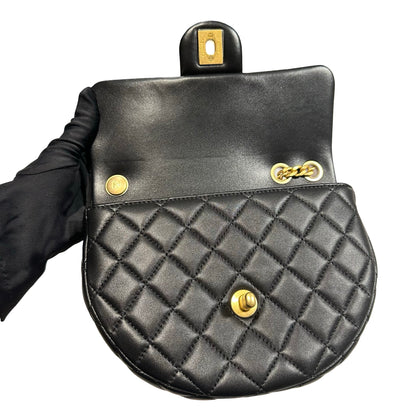 New CHANEL Lambskin Leather New CHANEL Lambskin Leather Hobo with Camellia Chain Shoulder Chain Shoulder Bag Black GHW