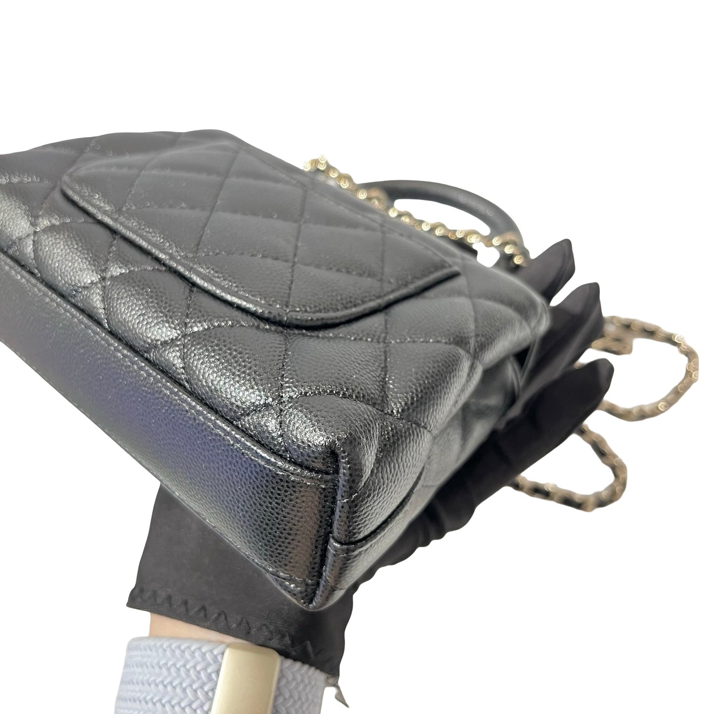 Used CHANEL Calfskin Leather Nano Coco Handle Shoulder Bag Black GHW