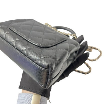 Used CHANEL Calfskin Leather Nano Coco Handle Shoulder Bag Black GHW