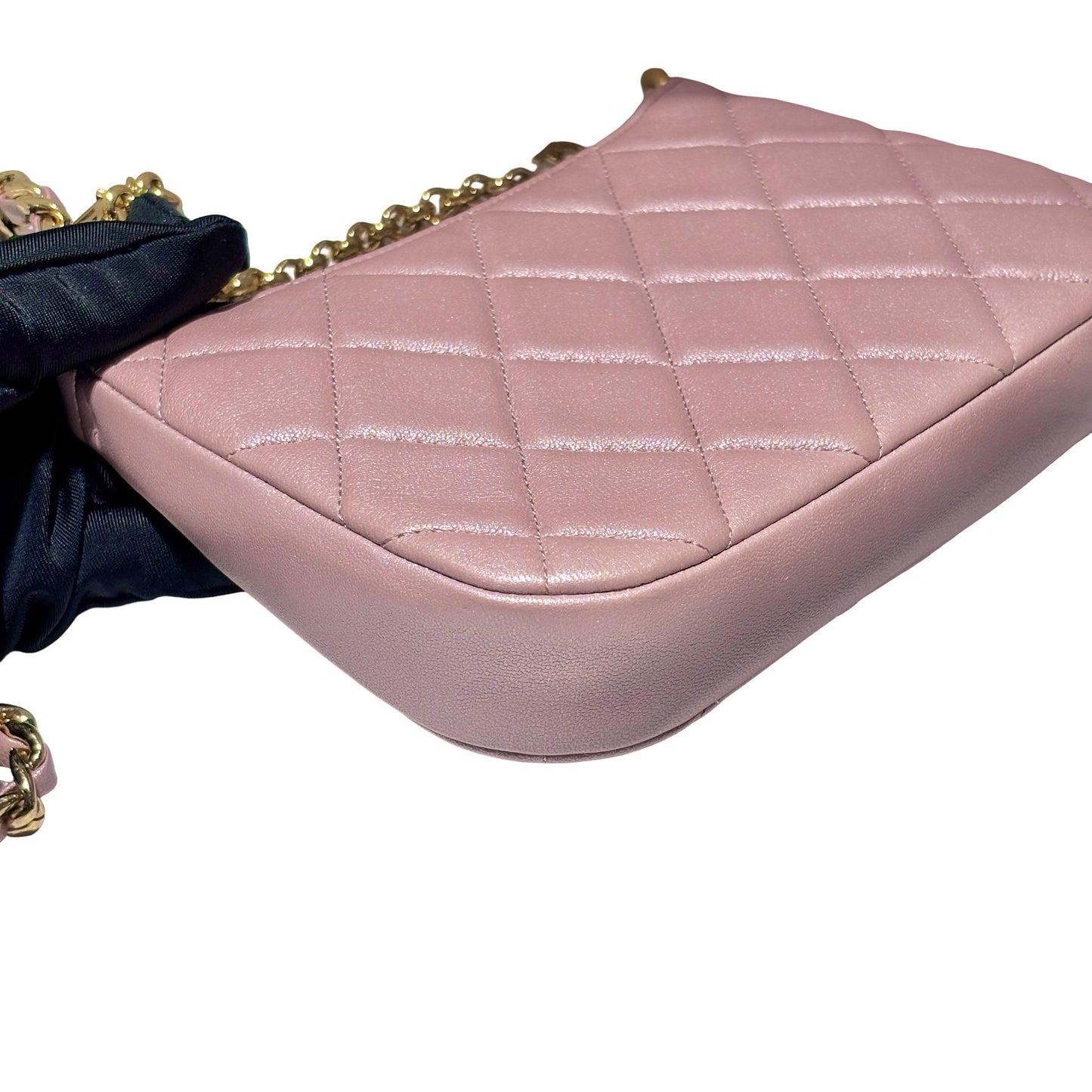 Used CHANEL Lambskin Leather 24P Charms Hobo Bag metallic pink GHW
