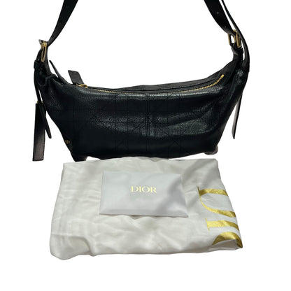 Used DIOR Calfskin Leather D-Joy Medium Shoulder Bag Black