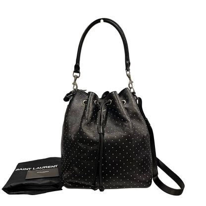 Used SAINT LAURENT Studded Emmanuelle Bucket Bucket Bag Black PHW