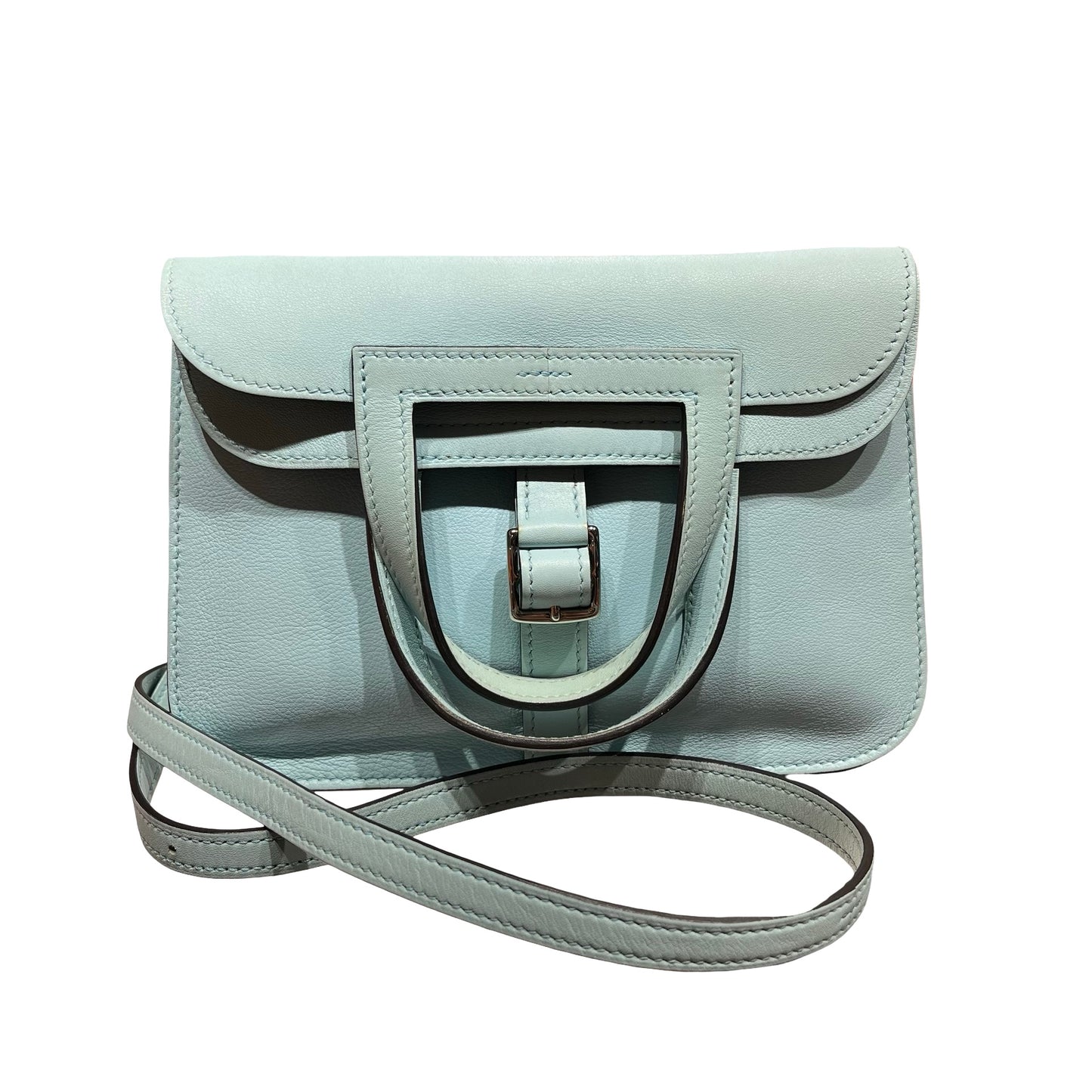 Used HERMÈS Mini Halzan Shoulder Bag Light Blue PHW