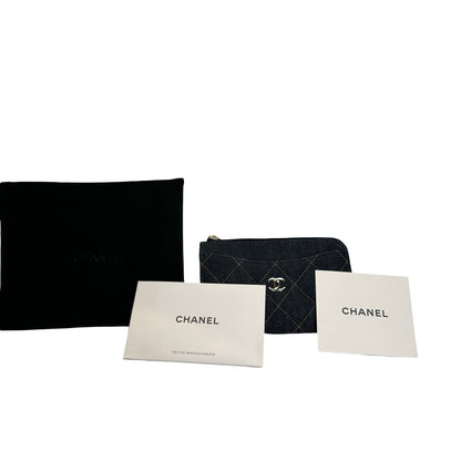 Used CHANEL Quilted Denim Denim Quilted Wallet Pouch Blue