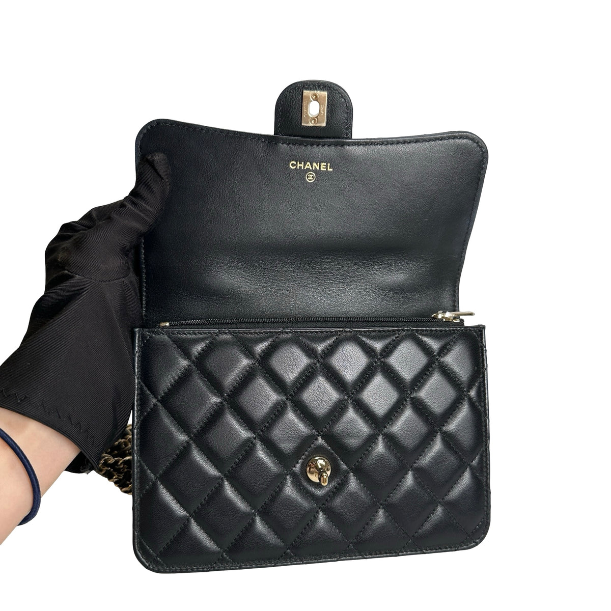 Used CHANEL Quilted Lambskin Trend CC Handbag Black Gold