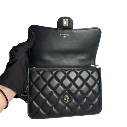 Used CHANEL Quilted Lambskin Trend CC Handbag Black Gold