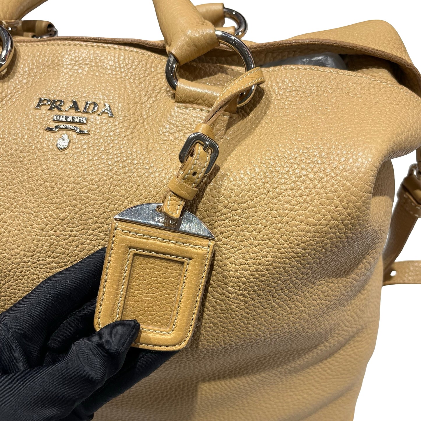 Used PRADA Tote Bag PHW Beige Blue