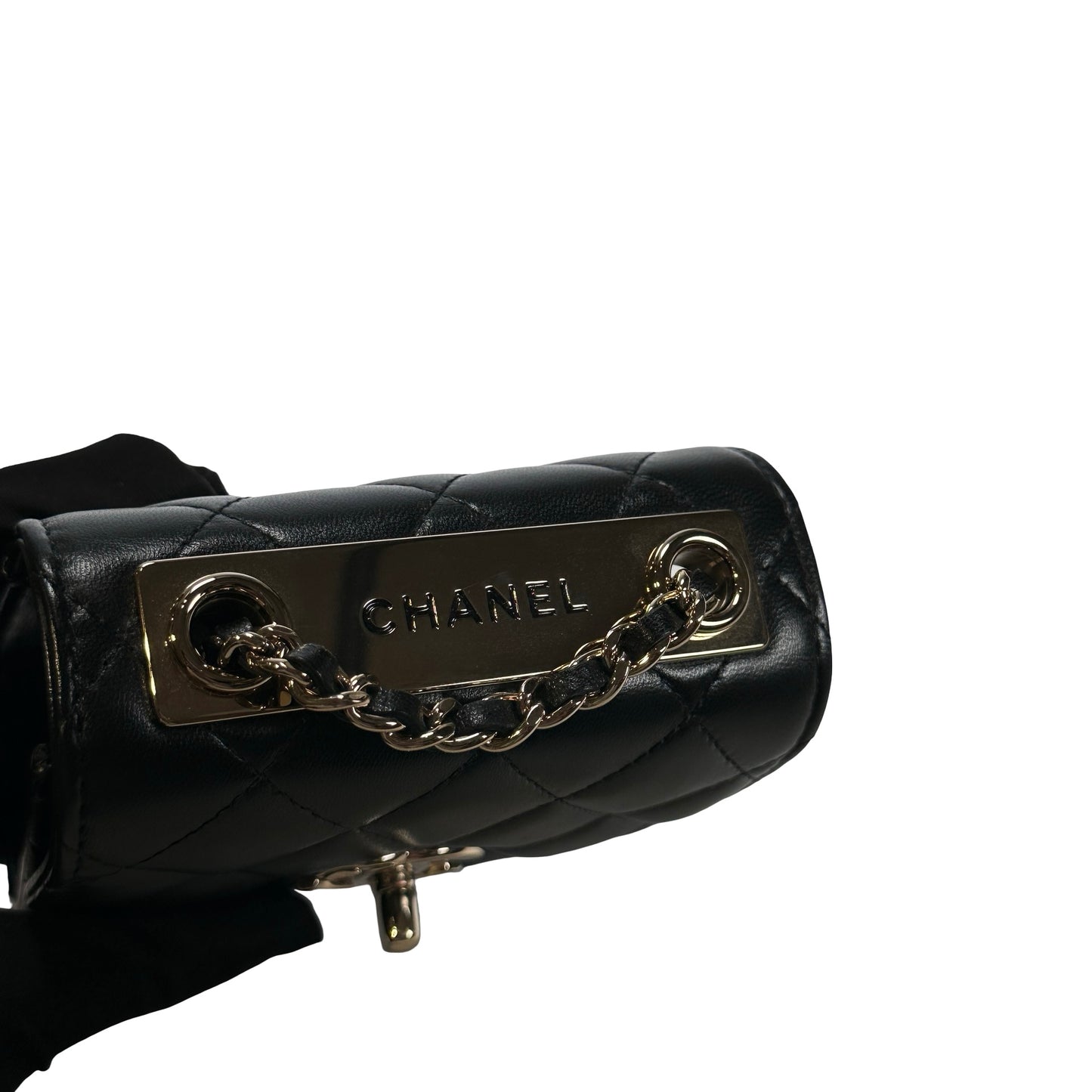 CHANEL Quilted Lambskin Trendy CC Square Clutch with Chain Mini Bag Black GHW