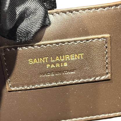 Used SAINT LAURENT Calfskin Leather Monogram Crossbody Shoulder Bag Brown GHW