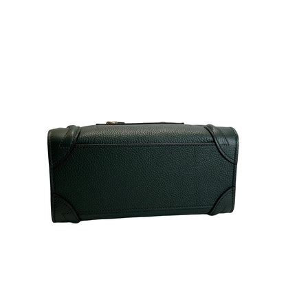 Used CELINE Drummed Calfskin Luggage Nano Handbag Dark Green