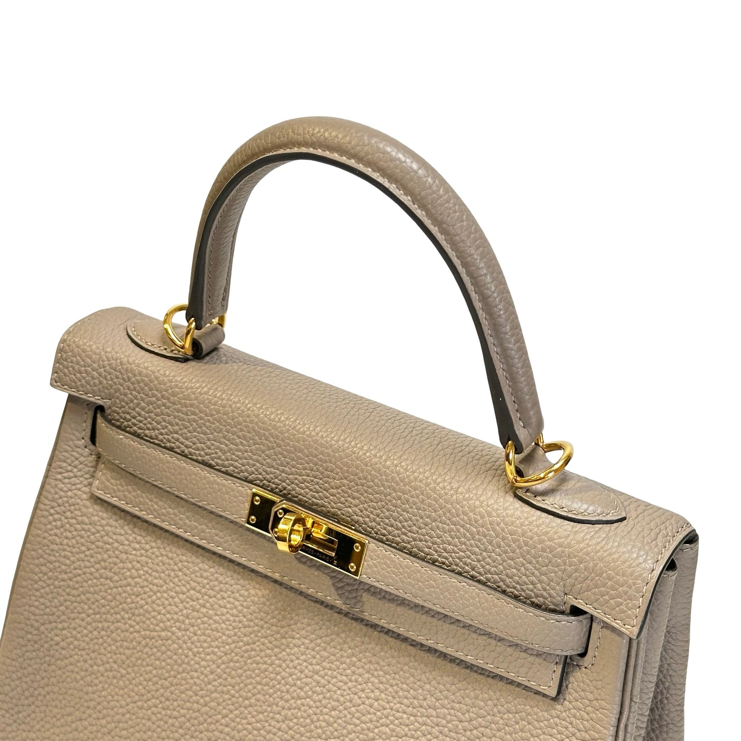 Used HERMES Togo Kelly 25 Handbag Gris Meyer Gold Hardware