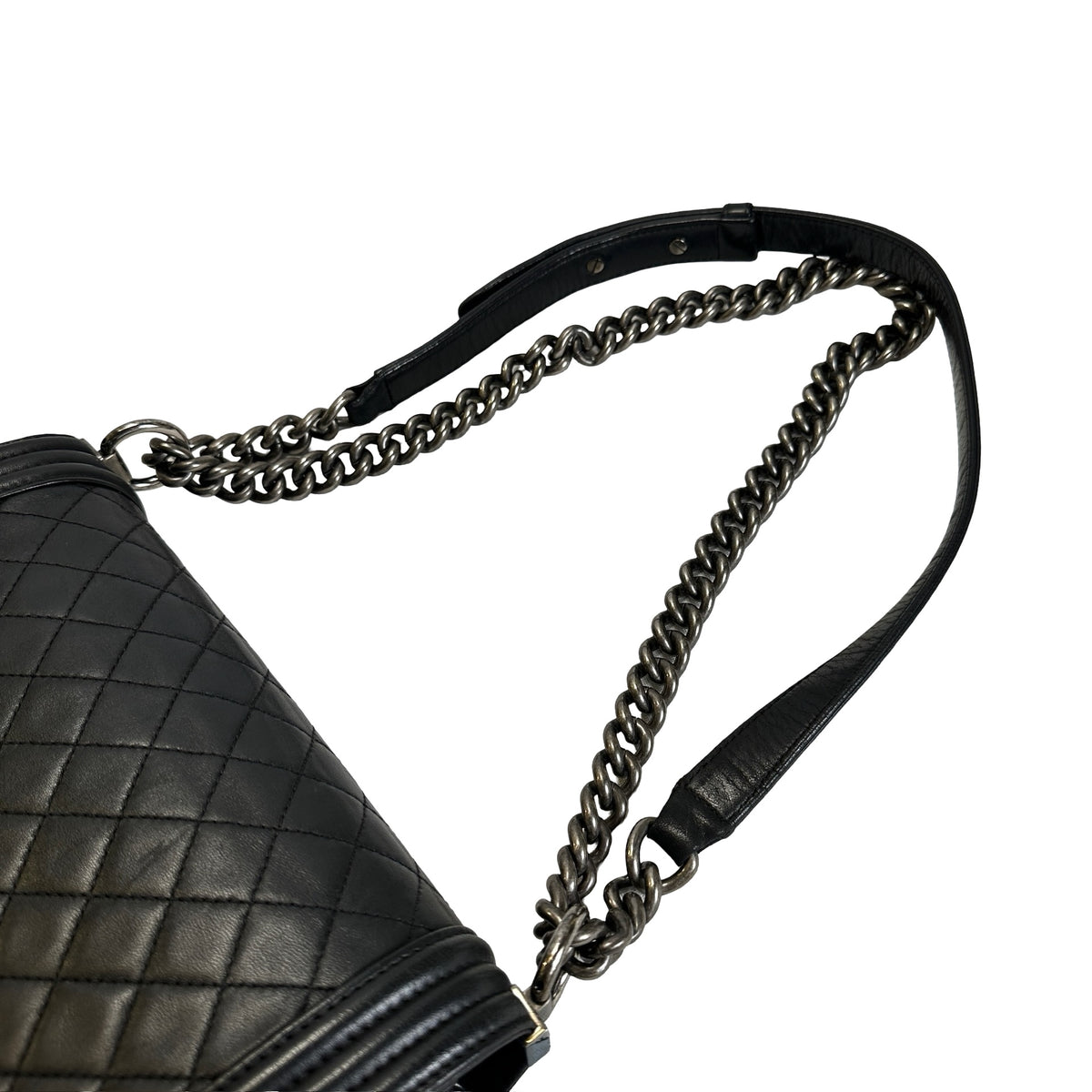 Used CHANEL Quilted Calfskin Boy Bag Shoulder Bag Black Silver