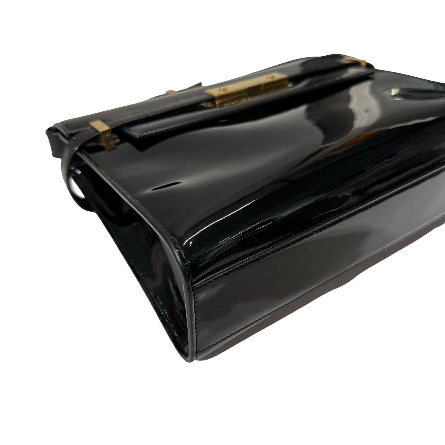 Used SAINT LAURENT Patent Leather Manhattan Medium Shoulder Bag Black GHW