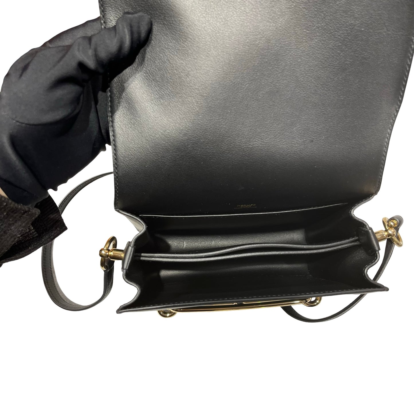 Used HERMÈS Calfskin Leather Roulis mini Shoulder Bag Black GHW