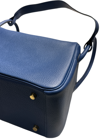 Brand New HERMES Clemence Lindy 26 Handbag Blue GHW