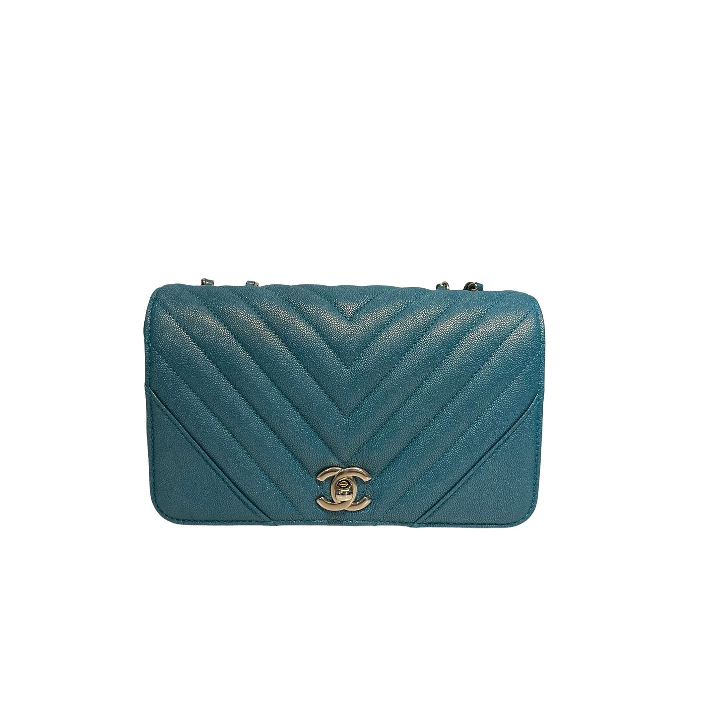 Used CHANEL Chevron Statement Flap Chain Shoulder Pearl Green GHW Chain Shoulder Bag