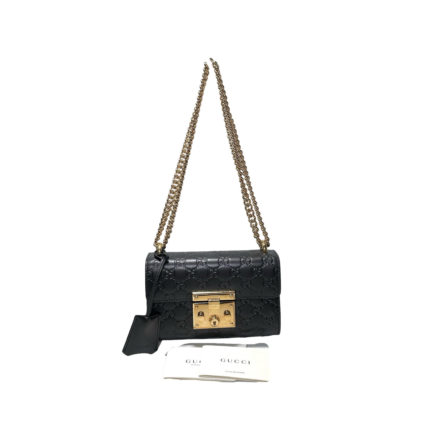 Used GUCCI Calfskin Leather Padlock Shoulder Bag Black GHW