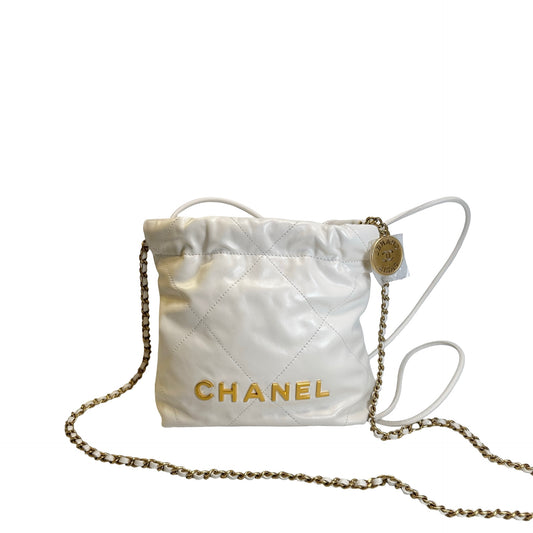 Used CHANEL Calfskin 22 Bag Mini Chain shoulder bag White GHW