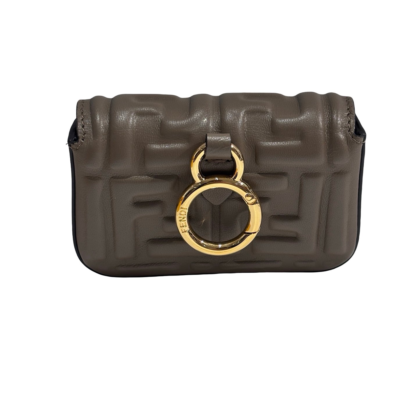 Used FENDI FF Leather Baguette Mini Bag Grey Gold