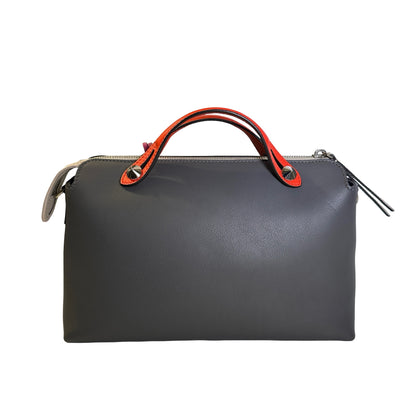 Used FENDI Leather By The Way Handbag Grey Orange Pink