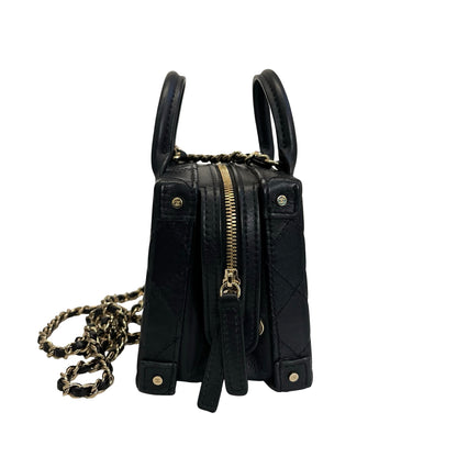 Used Chanel Calfskin Leather Vanity Case Shoulder Bag Black GHW