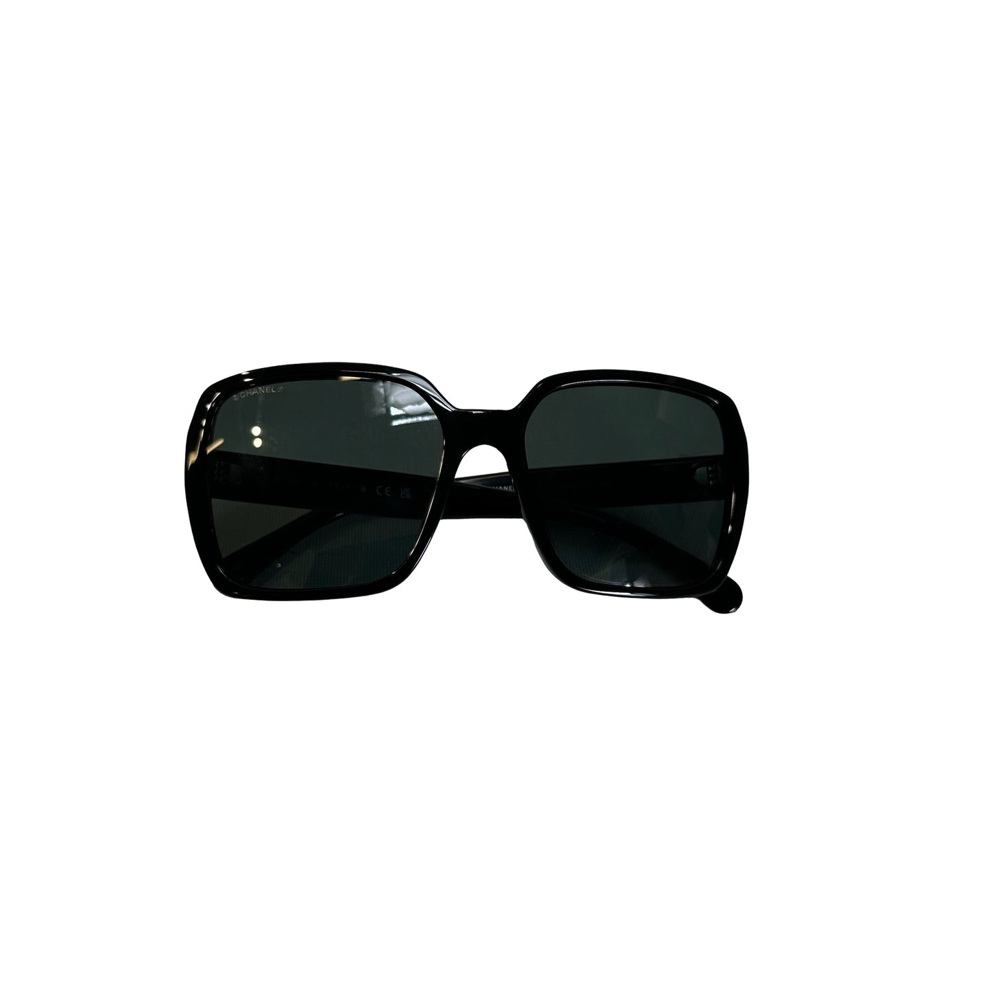 Used CHANEL Solid Square Sunglasses SUNGLASSESS Black Silver