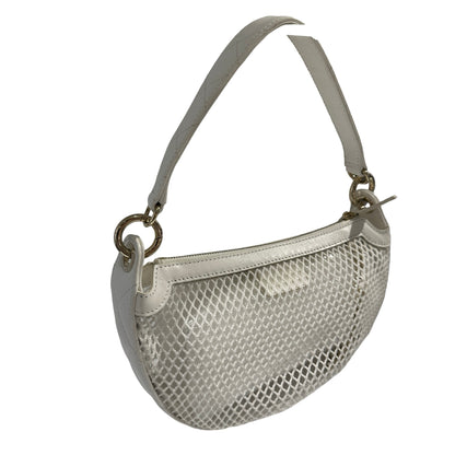 Used CHANEL Mesh Leather 25S Half Moon Clutch Hobo Bag White GHW
