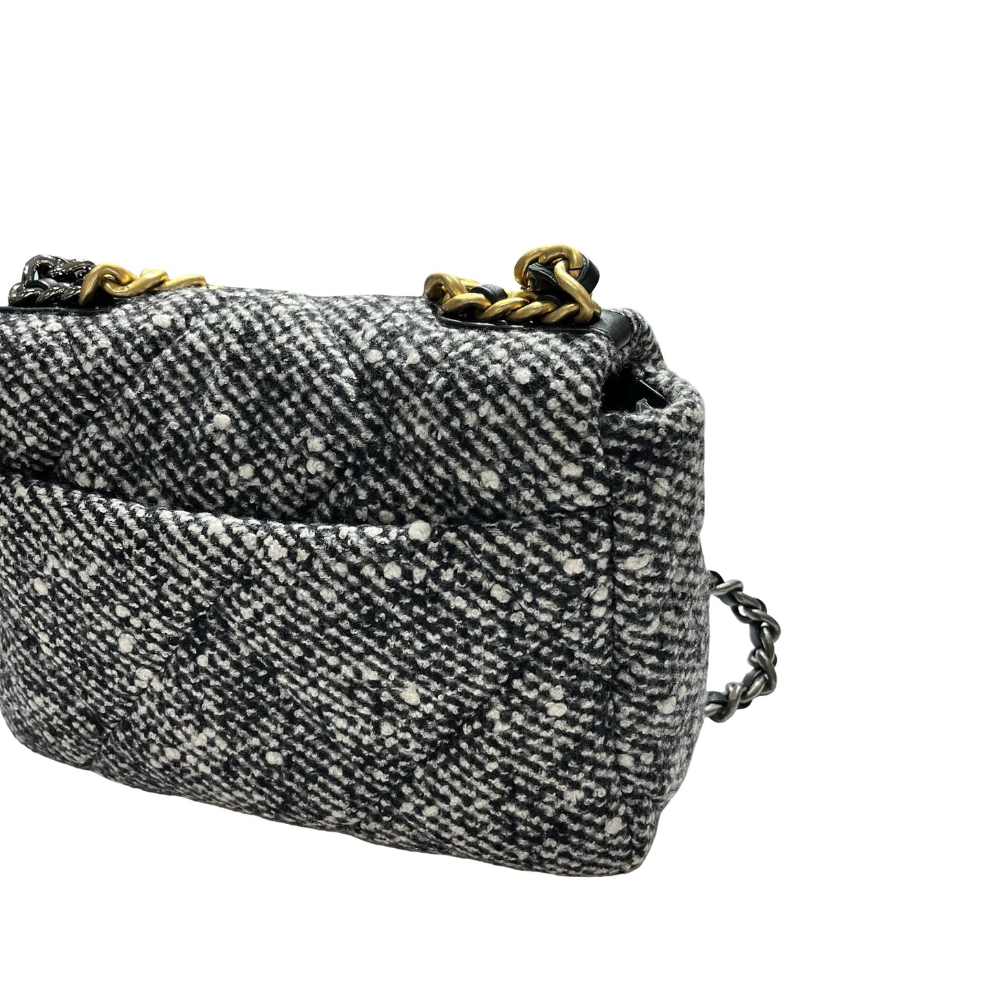 Used CHANEL Tweed Chanel 19 Handbag Black White