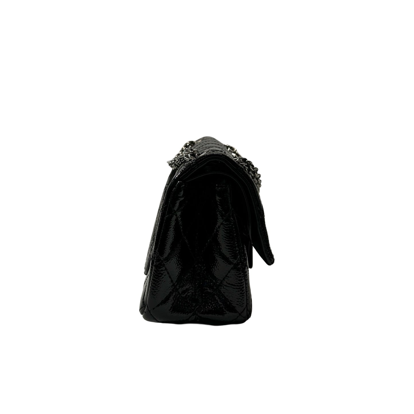 Used CHANEL Patent Leather 2.55 Mini 224 Double Flap Shoulder Bag Black PHW