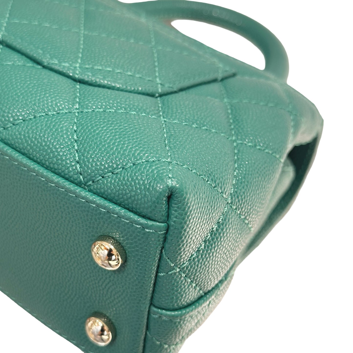 Used CHANEL Calfskin Leather Mini coco handle Two Way Shoulder Bag Green GHW