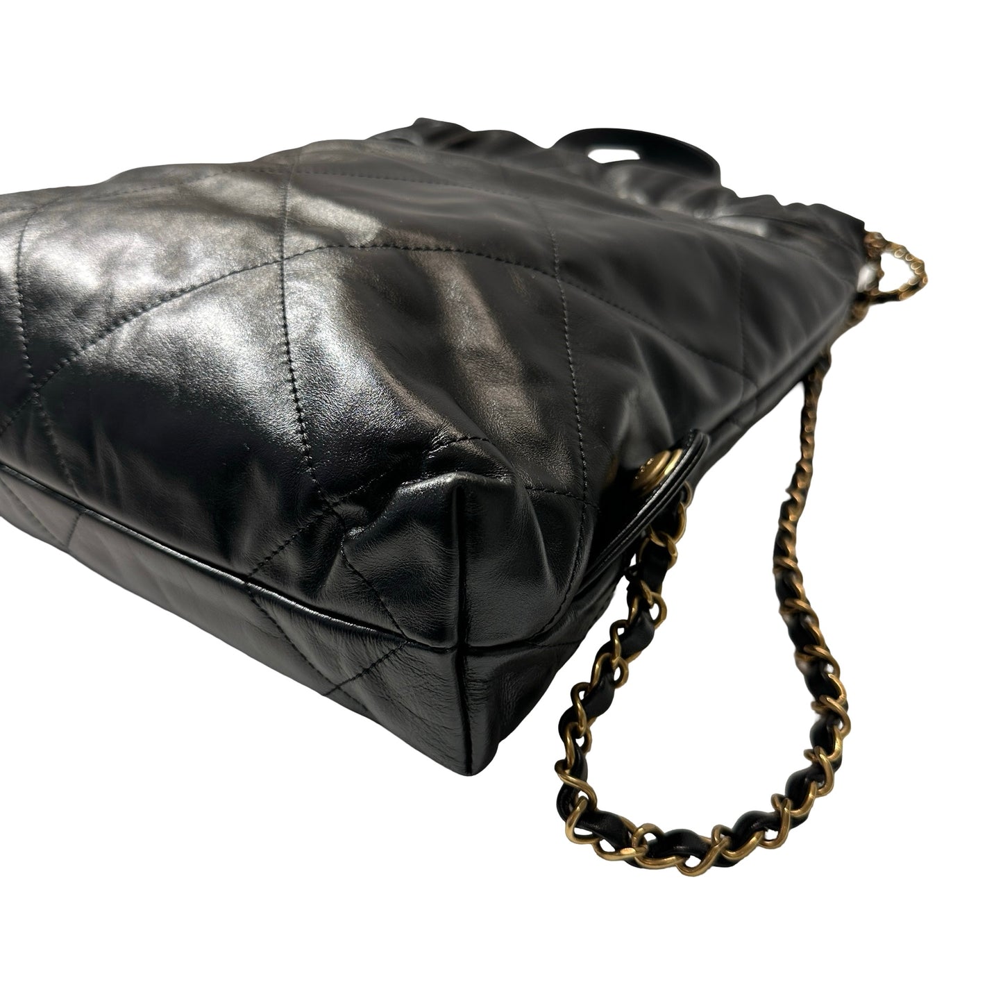 Used CHANEL Shiny Calfskin 23P 22 Small Backpack Black GHW