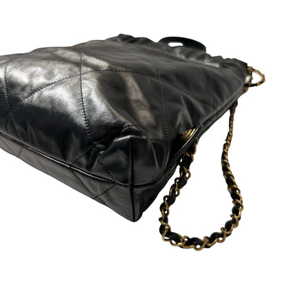 Used CHANEL Shiny Calfskin 23P 22 Small Backpack Black GHW