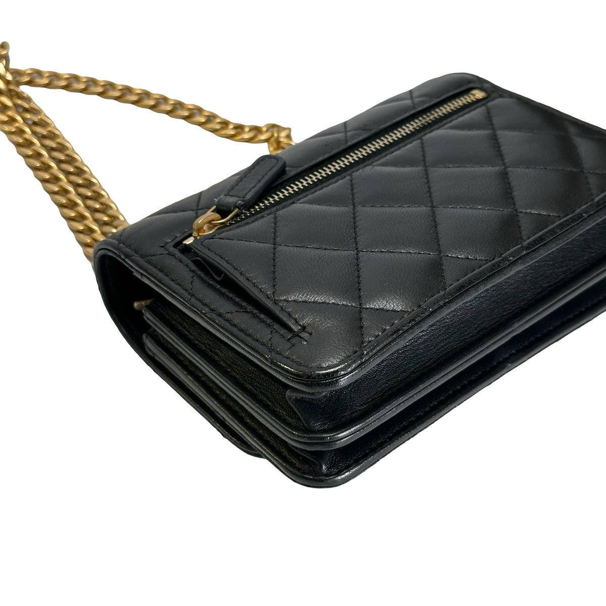 Used CHANEL Quilted Lambskin Mini Flap Bag Mini Flag Bag with Gold Ball Black Gold