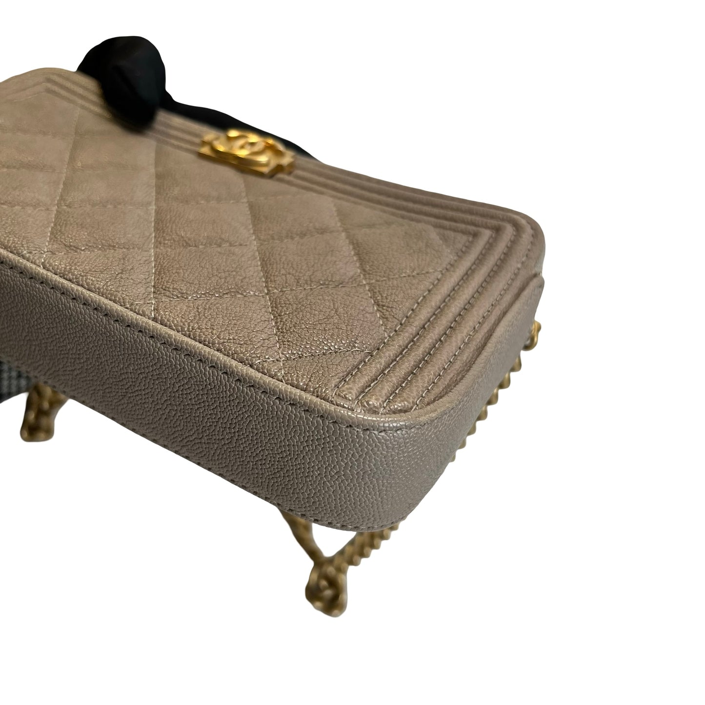 Used CHANEL Quilted Caviar Boy Chanel Zipped Wallet Long wallet Grey Gold