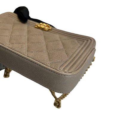 Used CHANEL Quilted Caviar Boy Chanel Zipped Wallet Long wallet Grey Gold