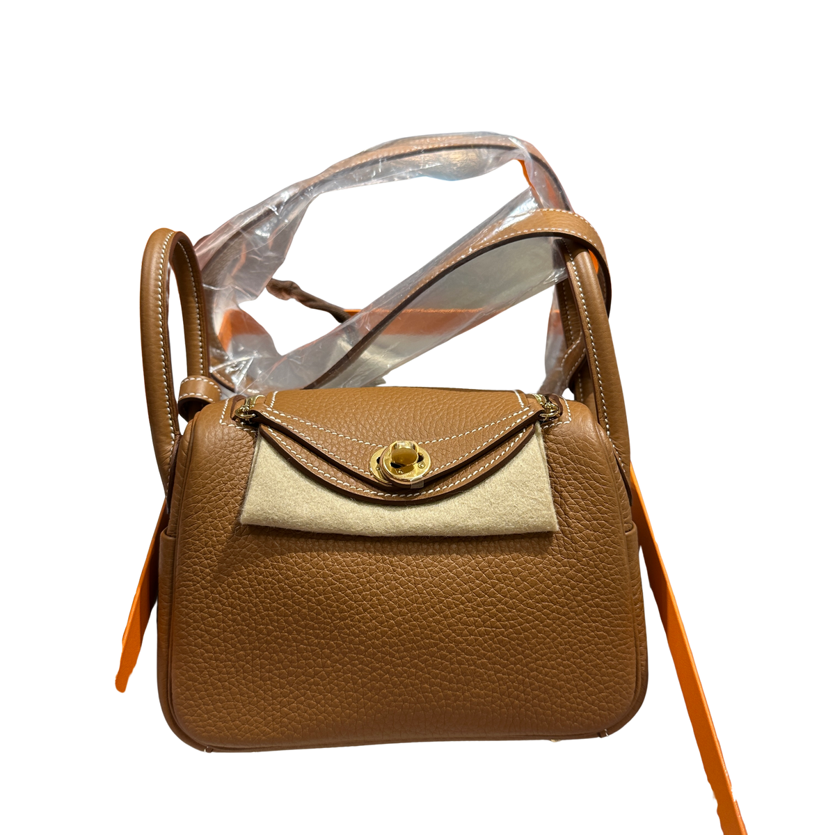Brand New HERMES Taurillon Clemence Lindy Mini II Shoulder Bag Gold