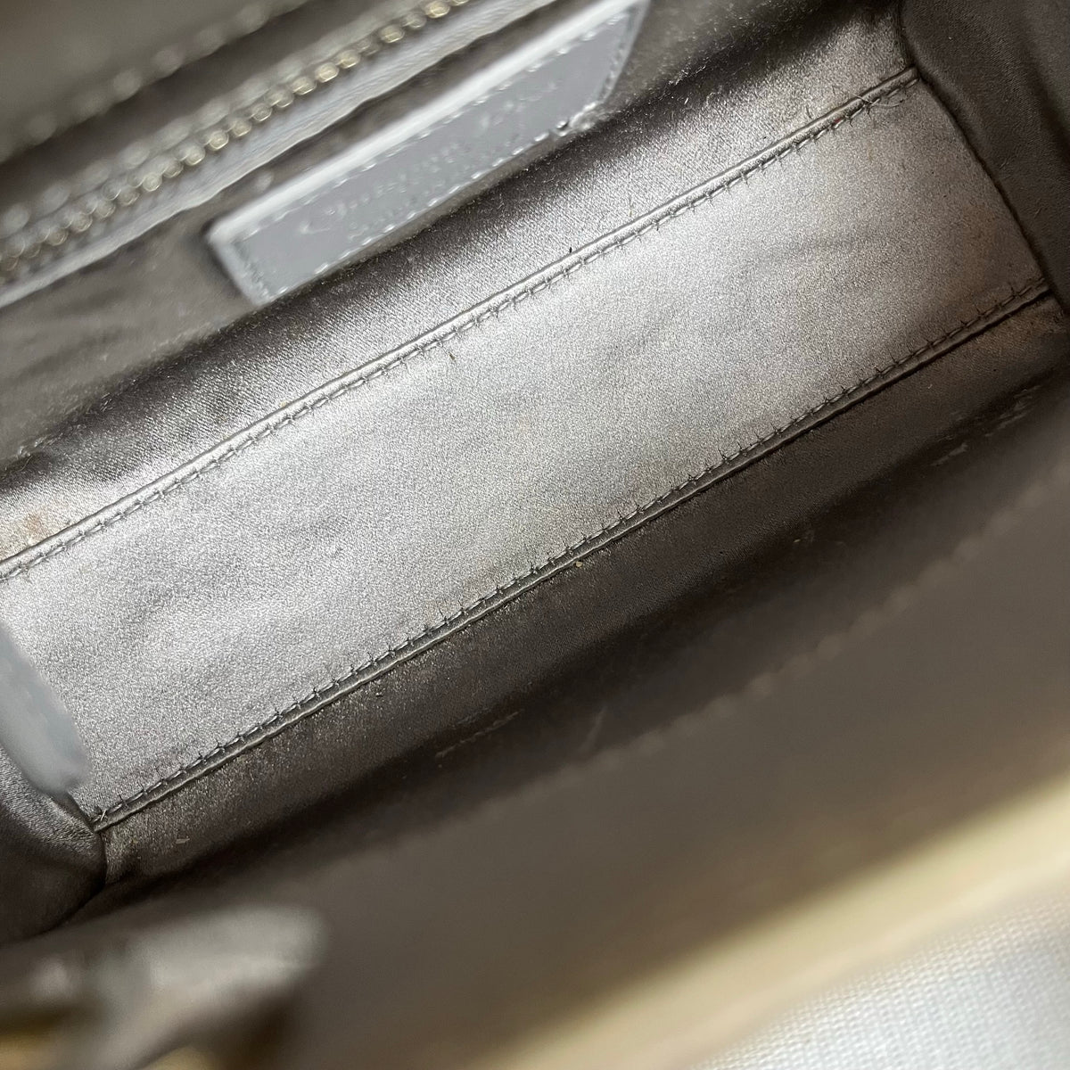 DIOR Cannage Studded Lady Dior Handbag Grey Silver