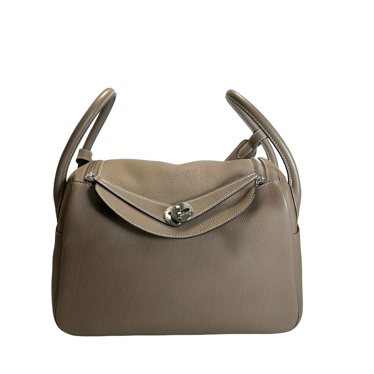Used HERMES Leather Togo Lindy 30 Handbag Etoupe PHW