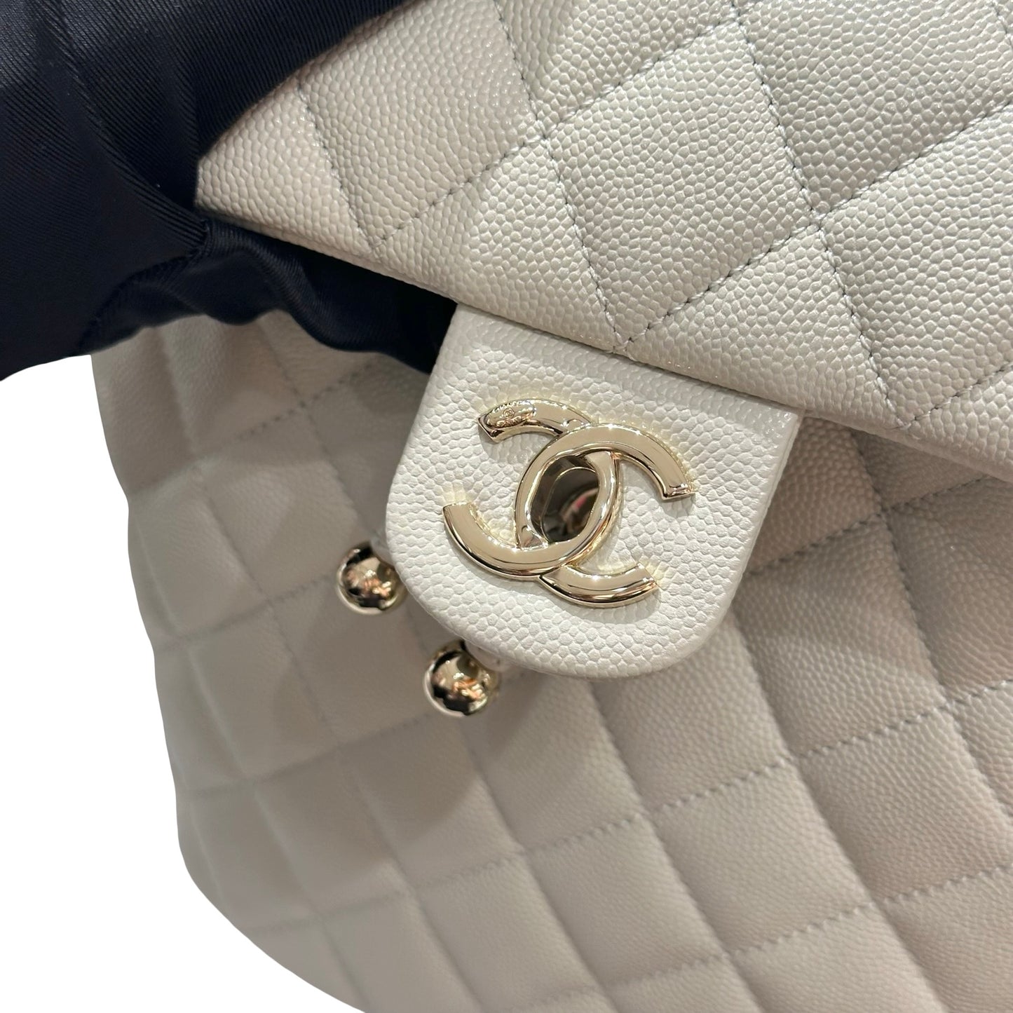 Used CHANEL Calfskin Leather Backpack Calf Skin Backpack Gray GHW