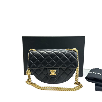 New CHANEL Lambskin Leather New CHANEL Lambskin Leather Hobo with Camellia Chain Shoulder Chain Shoulder Bag Black GHW