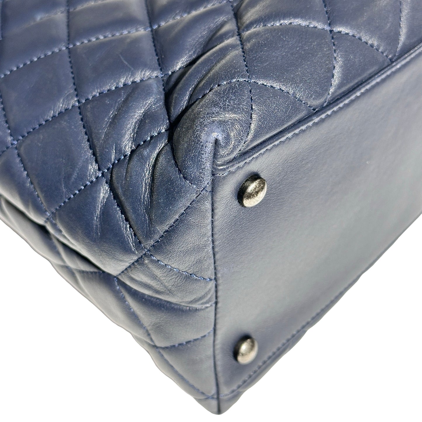 Used CHANEL Lambskin Leather Tweed Airlines Portobello Two Way Shoulder Bag Blue White PHW