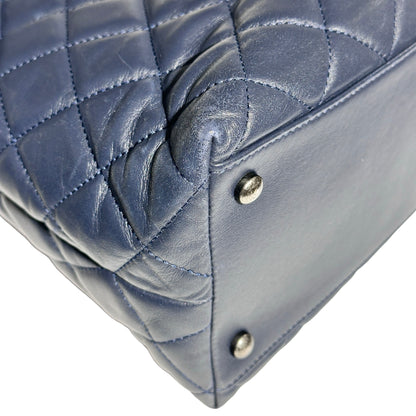 Used CHANEL Lambskin Leather Tweed Airlines Portobello Two Way Shoulder Bag Blue White PHW