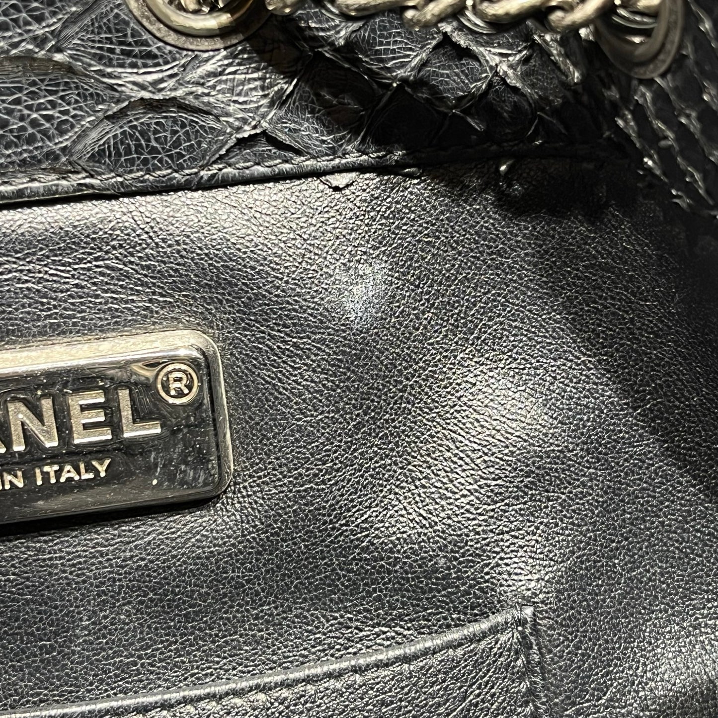 Used CHANEL Snake Skin Gabrielle Backpack Black