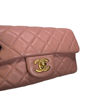 Used CHANEL Diamond Quilted Lambskin Mini Rectangular Flap Chain Shoulder Bag Pink