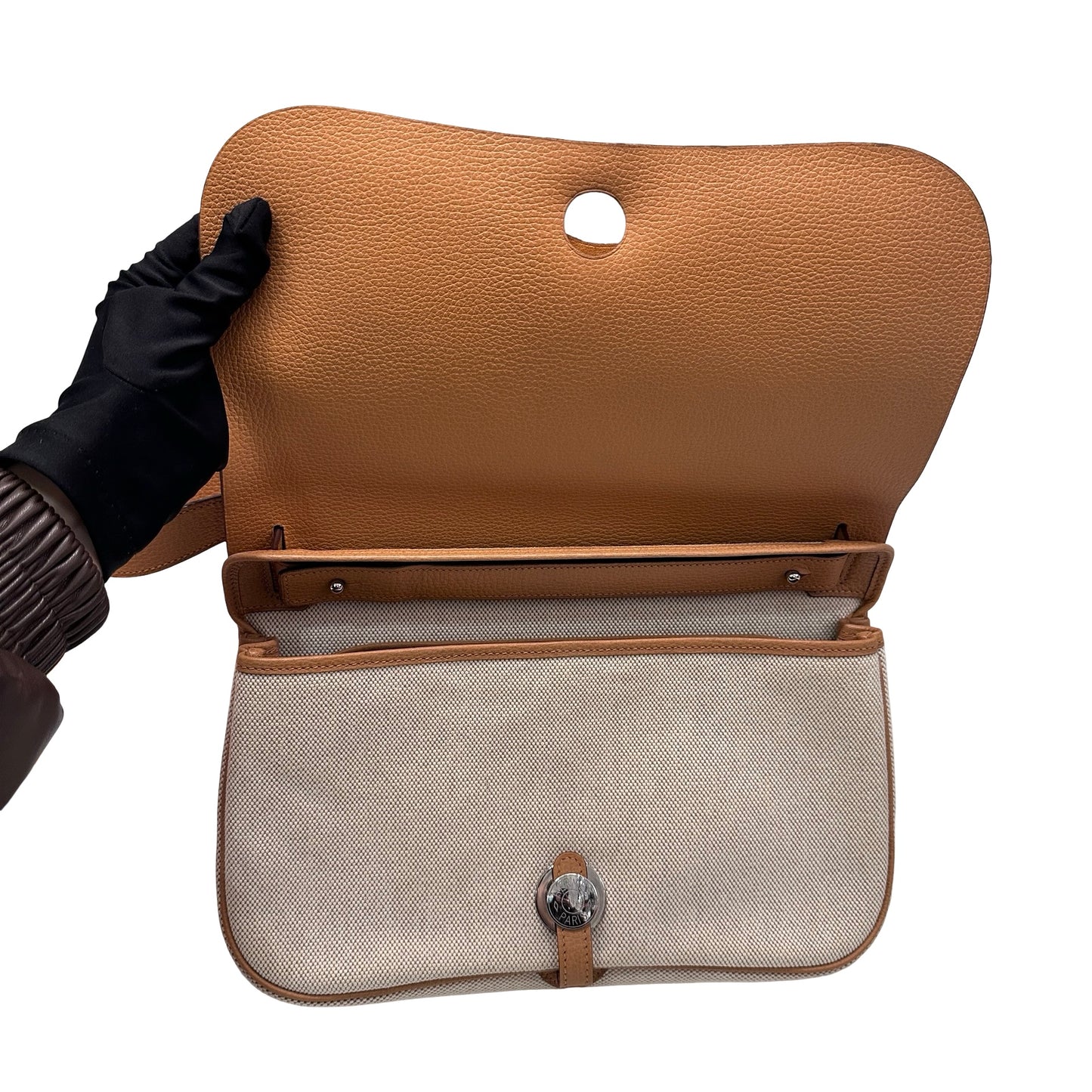 Used HERMÈS Shoulder Bag Brown White PHW