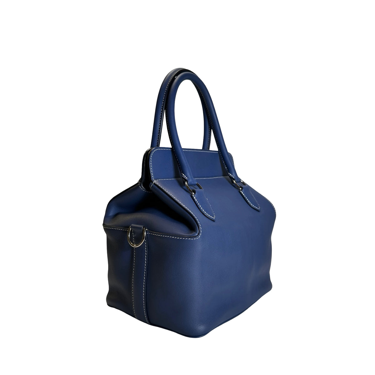 Used HERMES Leather Toolbox Handbag Blue